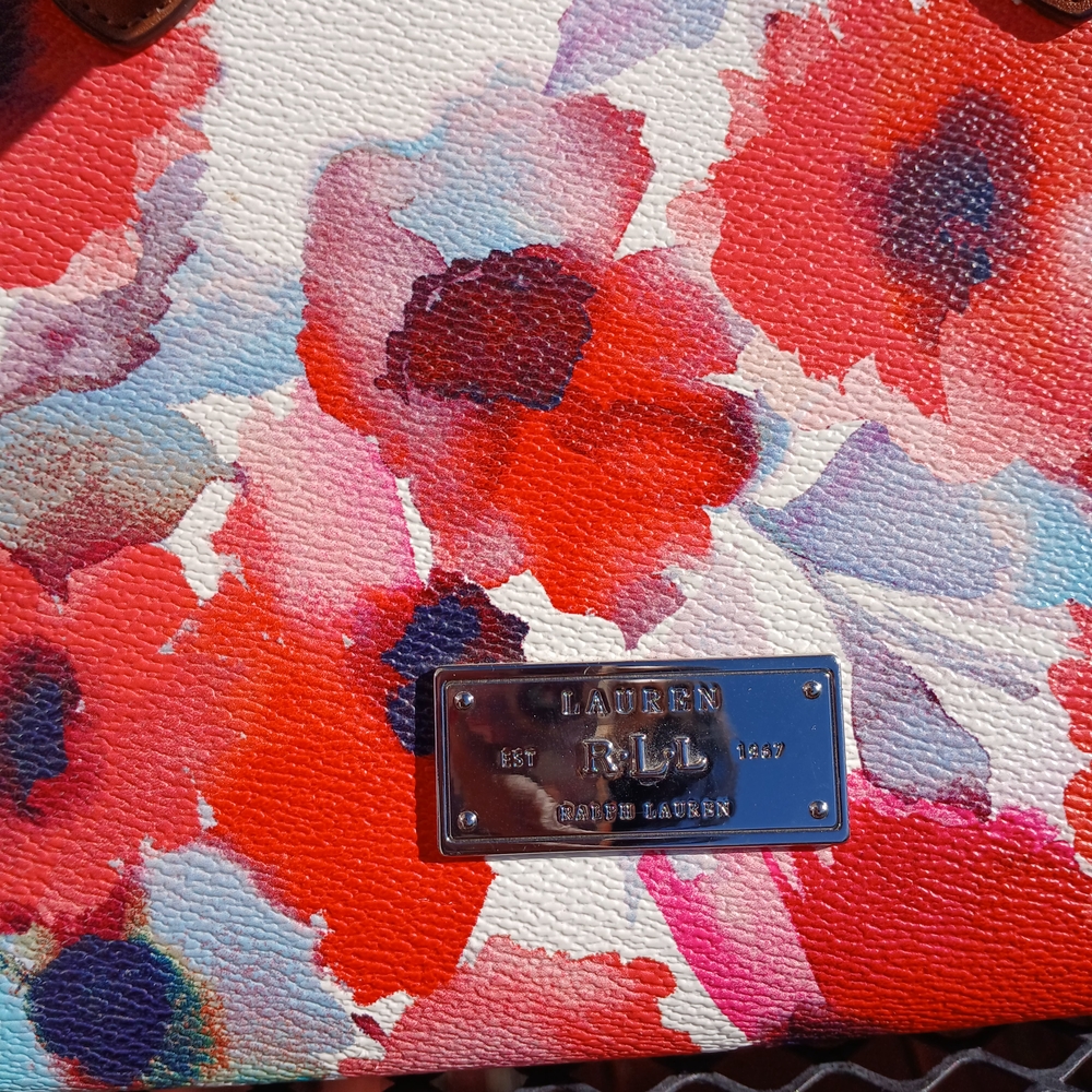 Lauren Ralph Lauren Red and Blue Floral Satchel - Picture 2 of 16